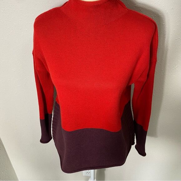Tahari Mock Neck Colorblock Cotton Blend Ribbed Knit Sweater Women's Size Small - Picture 10 of 15